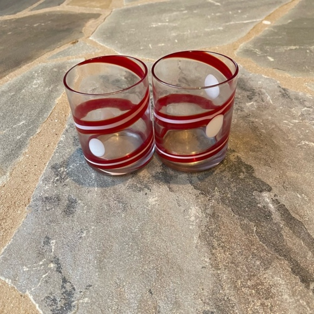ANTHROPOLOGIE-New Set of 2 Jovie Christmas Candy Cane Juice Glasses
